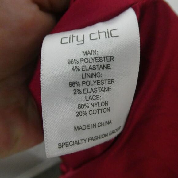 City Chic Strapless Lace Inset Fit & Flare Dress Satin Pockets Red Plus Size - Picture 9 of 12